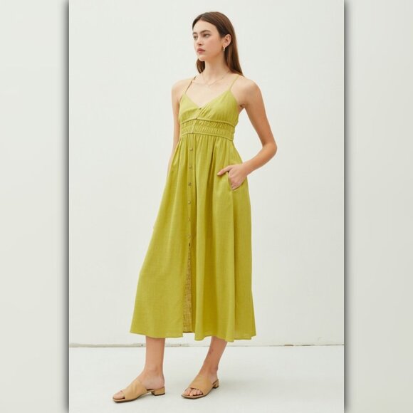 Lively Lumina Dresses & Skirts - A164-B ✽ Linen Blend Front Button Down Shirred Midi Dress